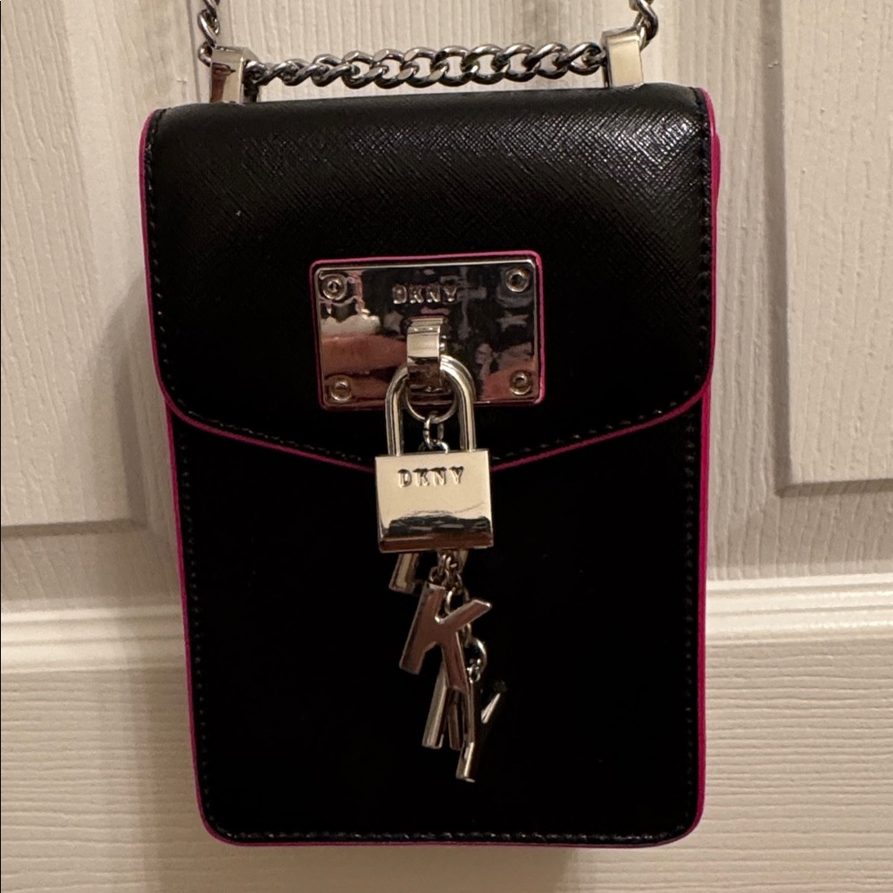 DKNY Black and Neon Pink Crossbody Bag